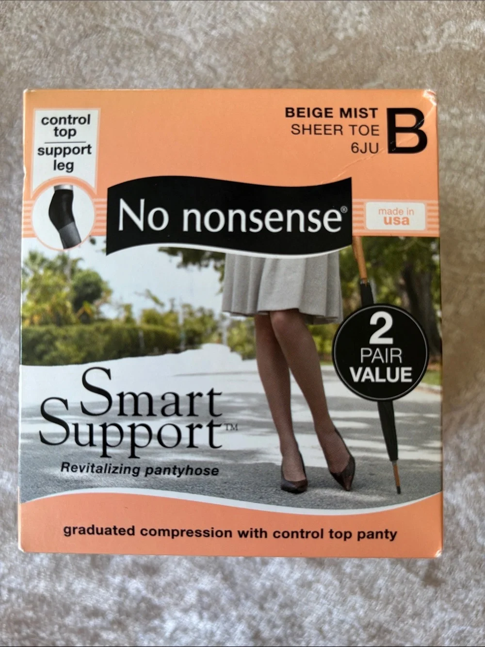 4 Pairs No Nonsense Control Top Pantyhose Beige Mist Silky Sheer Compression